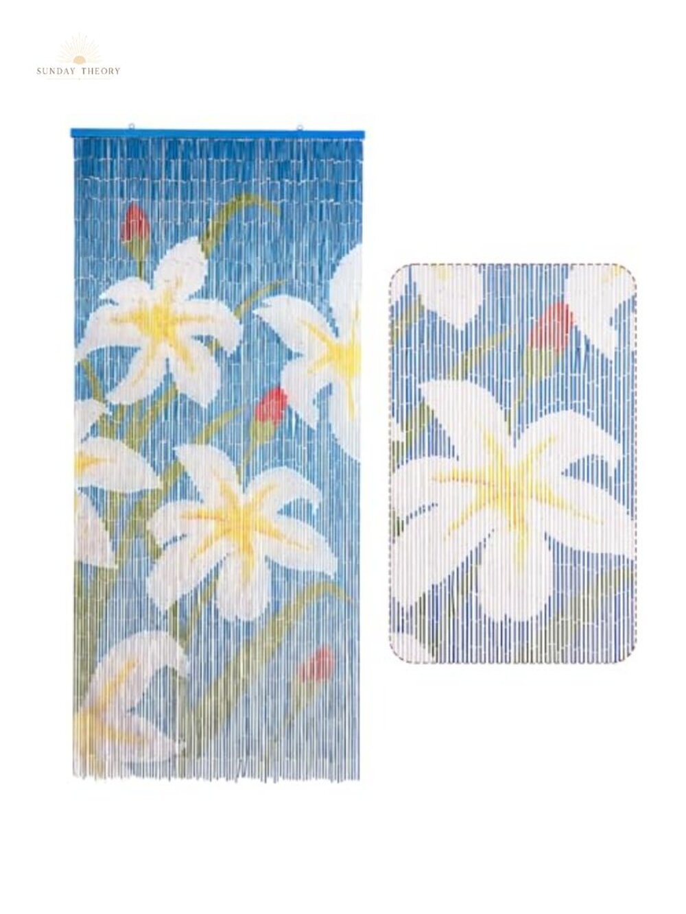 Handmade Wooden Beaded Curtain Doorway Divider White Lily Floral 79x36